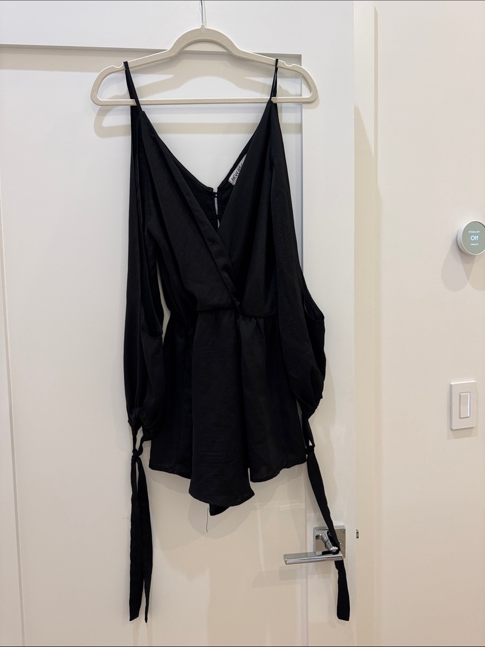 Cold-Shoulder Black Romper with Tie Details